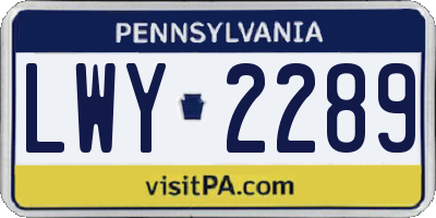 PA license plate LWY2289