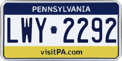 PA license plate LWY2292