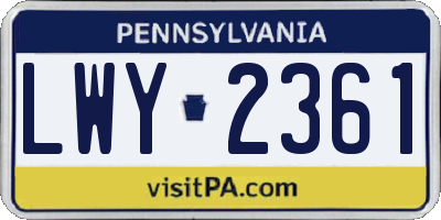 PA license plate LWY2361