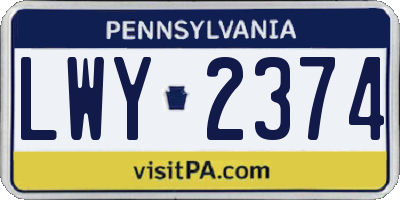 PA license plate LWY2374