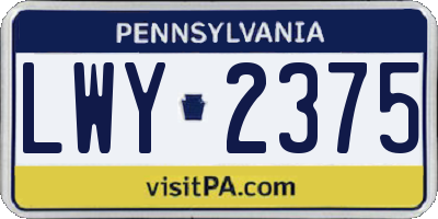 PA license plate LWY2375