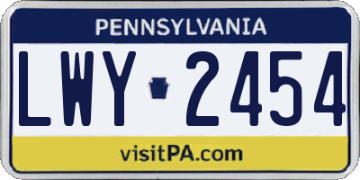 PA license plate LWY2454