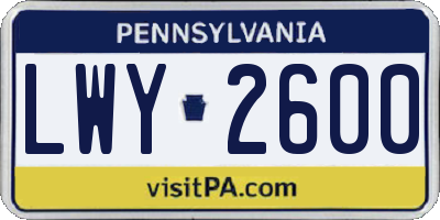 PA license plate LWY2600