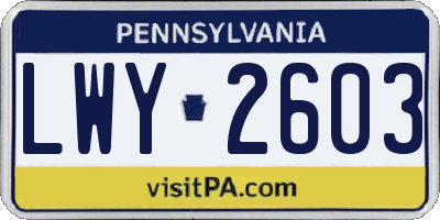 PA license plate LWY2603