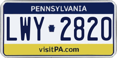 PA license plate LWY2820