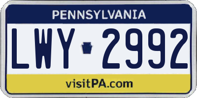 PA license plate LWY2992