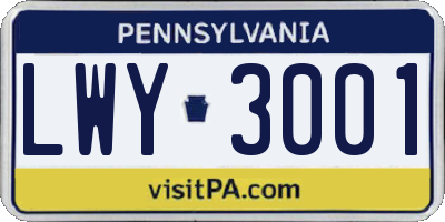 PA license plate LWY3001