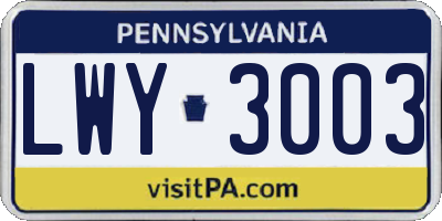 PA license plate LWY3003