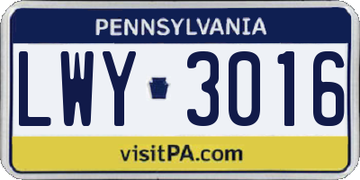 PA license plate LWY3016