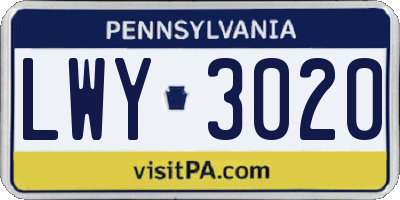 PA license plate LWY3020