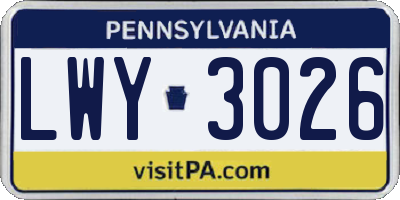 PA license plate LWY3026