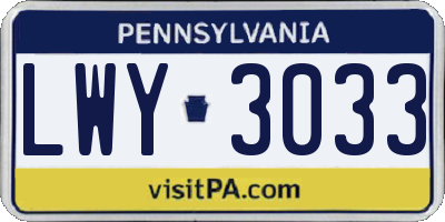 PA license plate LWY3033