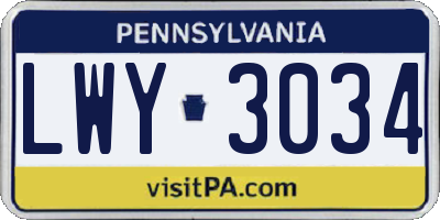 PA license plate LWY3034