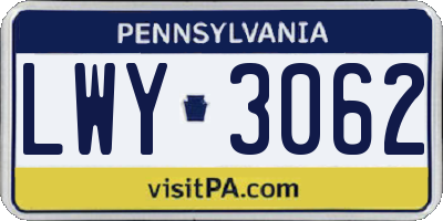 PA license plate LWY3062