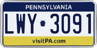 PA license plate LWY3091