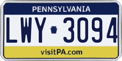 PA license plate LWY3094