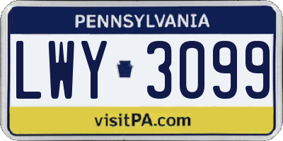 PA license plate LWY3099