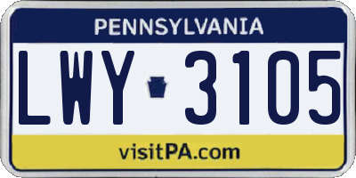 PA license plate LWY3105