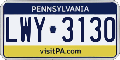PA license plate LWY3130