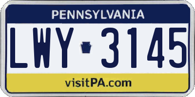 PA license plate LWY3145