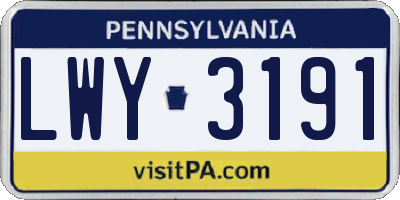 PA license plate LWY3191