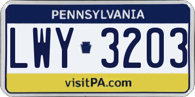 PA license plate LWY3203