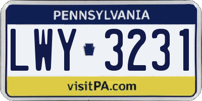 PA license plate LWY3231