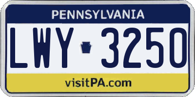 PA license plate LWY3250
