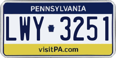 PA license plate LWY3251