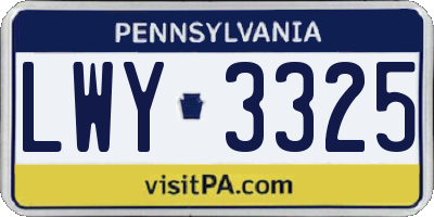 PA license plate LWY3325