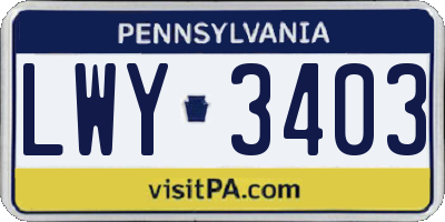 PA license plate LWY3403