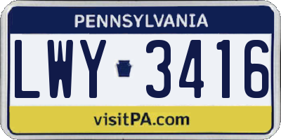 PA license plate LWY3416