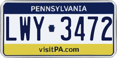 PA license plate LWY3472