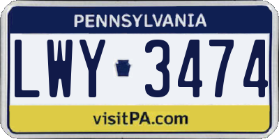 PA license plate LWY3474