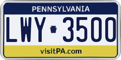 PA license plate LWY3500