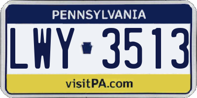 PA license plate LWY3513