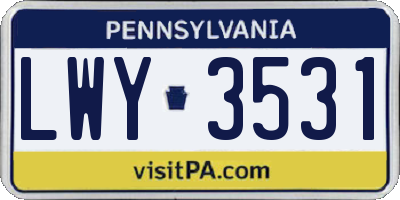 PA license plate LWY3531