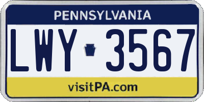 PA license plate LWY3567