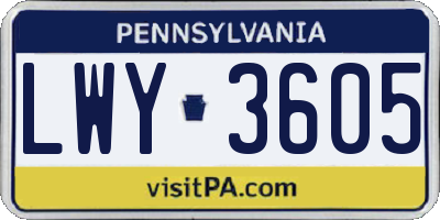 PA license plate LWY3605