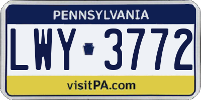 PA license plate LWY3772