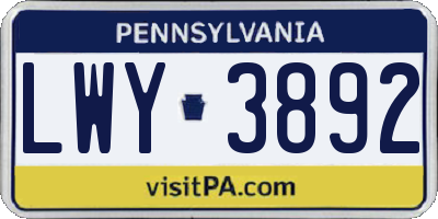 PA license plate LWY3892