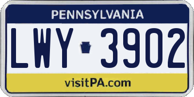 PA license plate LWY3902