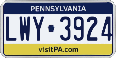 PA license plate LWY3924