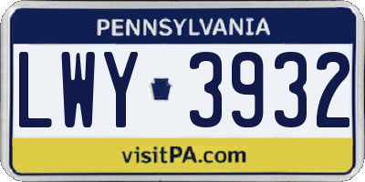 PA license plate LWY3932