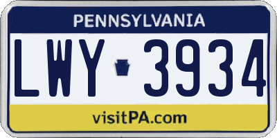 PA license plate LWY3934