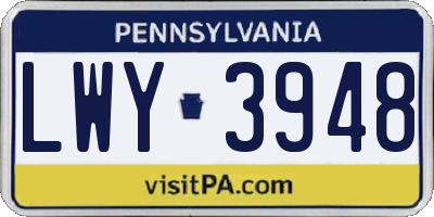 PA license plate LWY3948