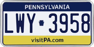 PA license plate LWY3958