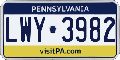 PA license plate LWY3982