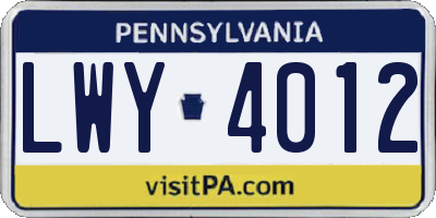 PA license plate LWY4012