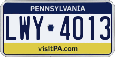 PA license plate LWY4013